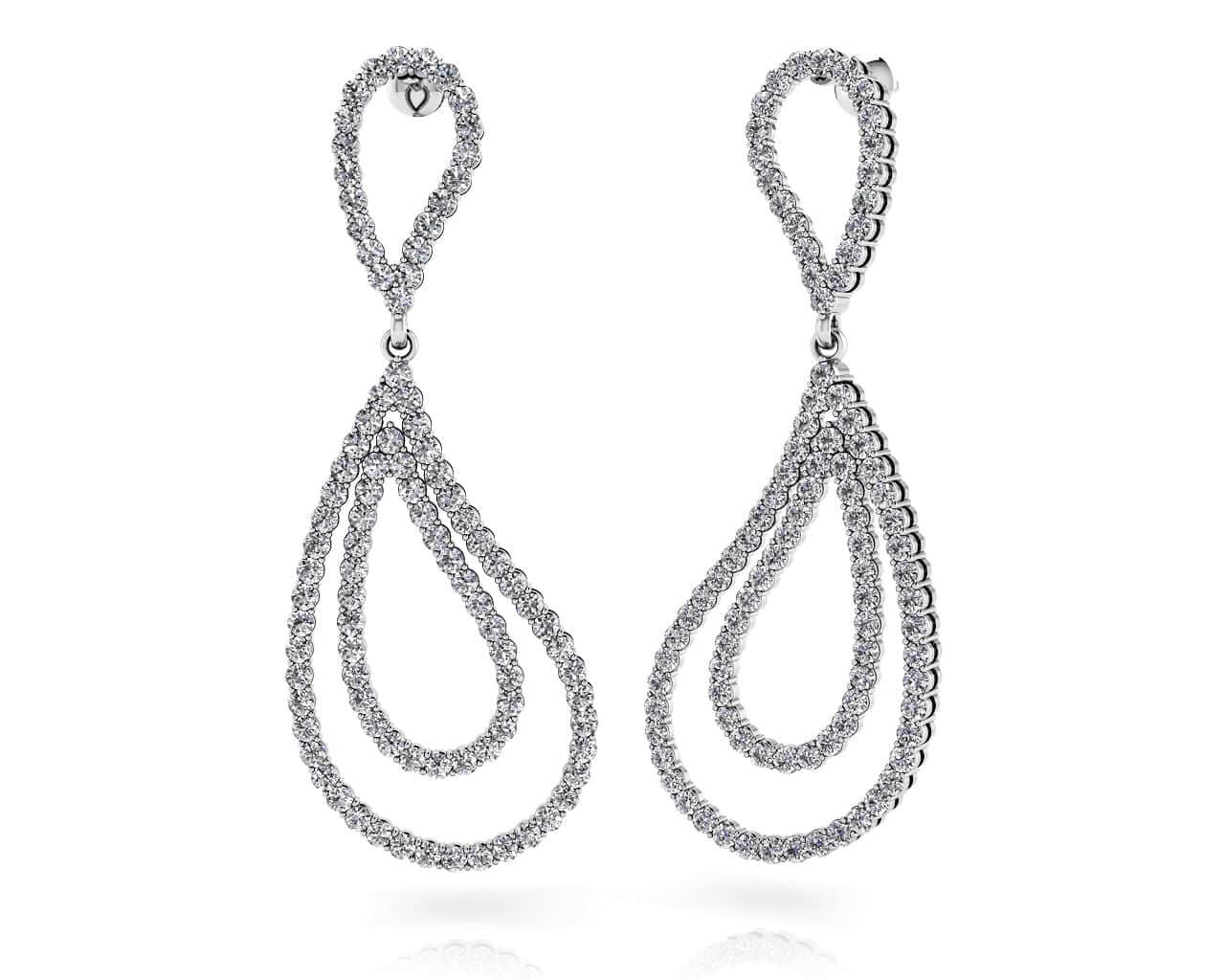 Curvy Teardrop Diamond Drop Earrings Diamond with 1.42 ct.(finished) 1.2mm